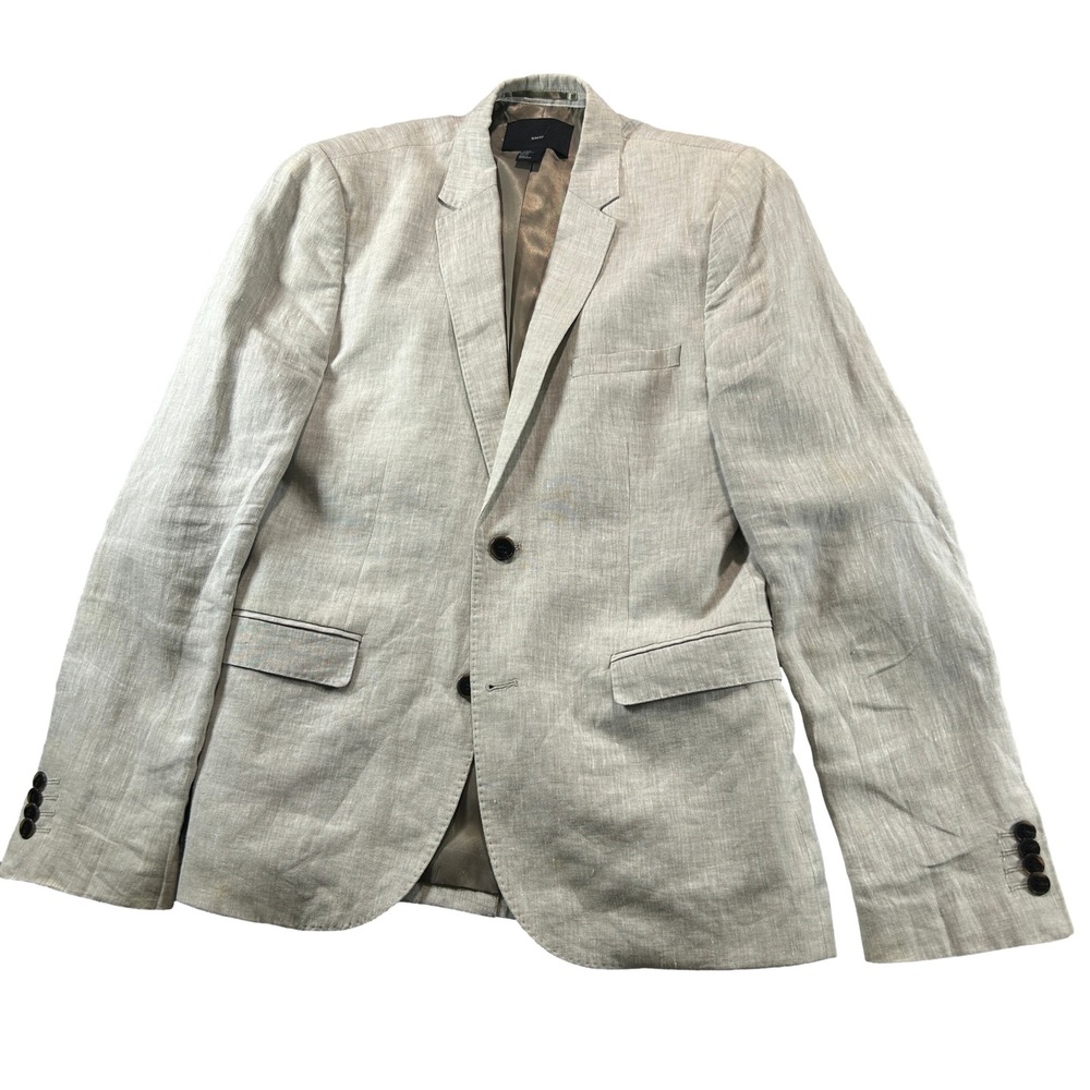 H&M Blazer Mens 38R Beige Linen Slim Fit Two Button Sport Coat